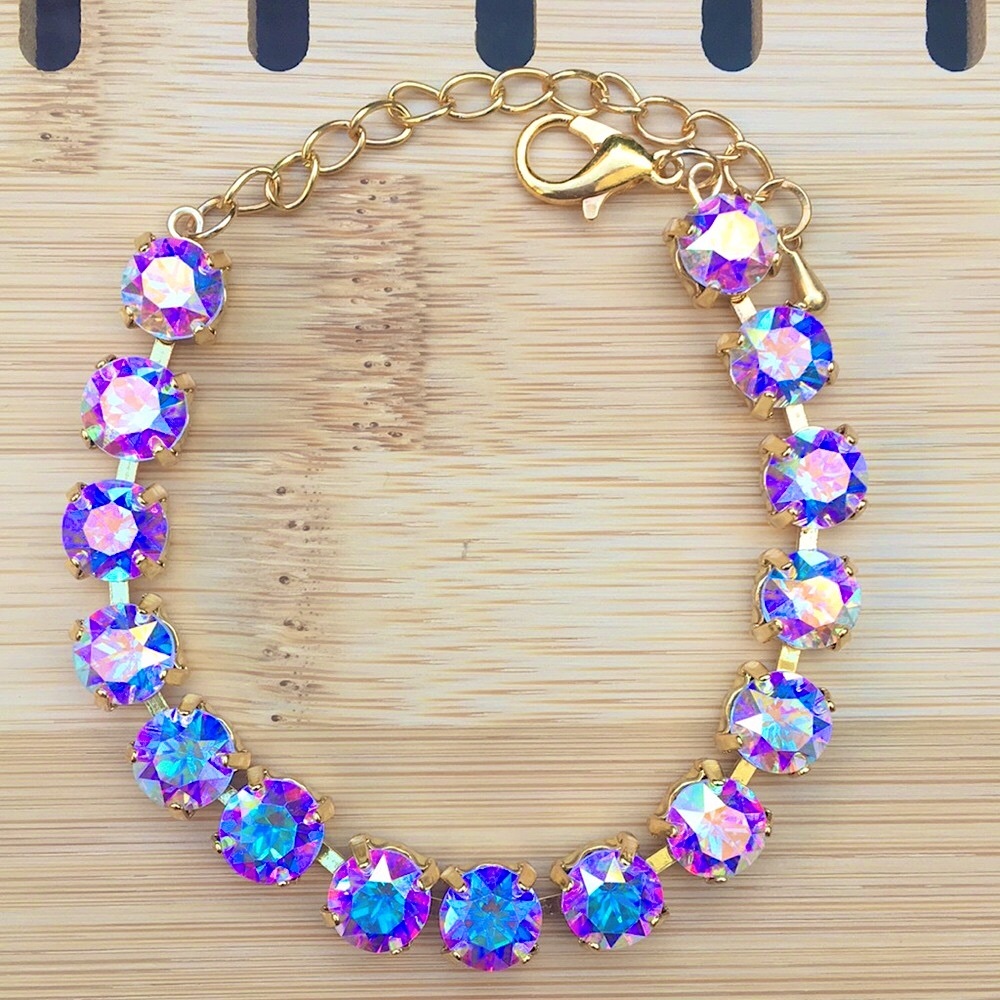 Aurora Borealis + Gold Crystal Tennis Bracelet - Picture 5 of 16